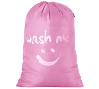 IHOMAGIC 120L Extra Large Laundry Bags for Travelling, 420D Nylon Travel Laundry Bag, Drawstring Laundry Bag with Smiley Pattern, Washing Bags for Dorm, Family, Pink