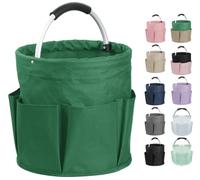 IHOMAGIC 17L Cleaning Caddy with Handle, 600D Oxford Cleaning Supply Caddy with 6 Pockets, Foldable Tool Bucket Organizer for Housekeeping, Gardening, Car Detailing, Traveling, Camping, Green