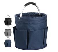 IHOMAGIC 17L Cleaning Caddy with Handle, Portable Cleaning Tote Bag with 6 Pockets, Foldable Garden Bucket Storage Caddy for Garden Tool Kit, Picnic Basket for Ourdoor Keeping, Navy Blue