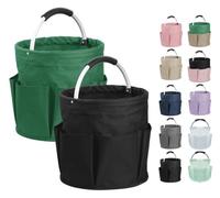 IHOMAGIC 2PCS Cleaning Caddy, 17L Collapsible Cleaning Supply Caddy with Handle, Foldable Tool Bucket Organizer with Outer Pockets, Storage Basket for Travel, Housekeeping, RV, Green + Black