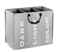 IHOMAGIC 3 Sections Large Laundry Hamper, Collapsible Laundry Bag, Foldable Washing Clothes Sorter, Storage Bag with Carry Handles, Dirty Clothes Bag for Bathroom, Bedroom, 90L, Light Grey