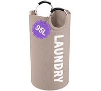 IHOMAGIC 95L Folding Laundry Basket for Singles, Large Laundry Hamper with Aluminum Handles, Freestanding Dirty Clothes Basket, Sturdy Oxford Fabric Clothes Hampers for Travel, Dormitory, Khaki