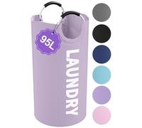 IHOMAGIC 95L Folding Laundry Basket, Large Laundry Hamper with Handles, Portable Dirty Clothes Hamper, Independent Storgae Basket for Bathroom, Living Room, Dorm, Purple