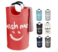 IHOMAGIC 95L Folding Laundry Basket with Aluminium Handle, Laundry Baskets with Smiley Pattern, 600D Oxford Fabric Laundry Bag - Storage Basket for Bedroom, Clothes (Red)