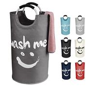 IHOMAGIC 95L Large Laundry Bags for Family, Collapsible Laundry Basket with Handles, Portable Wash Bin with Smiley Pattern, Freestanding Washing Baskets for Laundry, Dorm, Dark Grey
