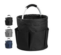 IHOMAGIC Cleaning Caddy with handle, Collapsible Storage Basket For Toiletries, Garden Tool Bag with 6 outer pockets, Sorting Storage for Outdoor, Organisation 11x11in, Black