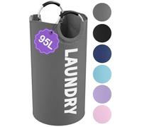 IHOMAGIC Collapsible Laundry Basket with Handles, 95L Large Laundry Hamper for Bedroom, Dirty Clothes Hamper Stand Up Well, Portable Storage Basket for Famliy, Travel, Dark Grey