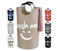 IHOMAGIC Collapsible Laundry Bin 115L, Oxford Fabric Laundry Hamper with Comfortable Handle, Smiley Laundry Basket Washing Bin Clothes Organizer for Living room, Camping, Indoor or Outdoor, Khaki