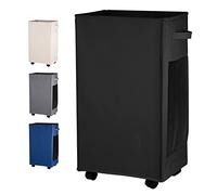 IHOMAGIC Extra Laundry Hamper 84L Freestanding Laundry Basket With Side Mesh Pockets Laundry Bin On Wheels Wash Hamper With Carry Handles Folding Rectangle Storage Bin For Home School Travel (Black)