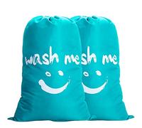 IHOMAGIC Laundry Bag 2 Pack Extra Large, 100-120L Foldable Storage With Drawstring Cord Lock Closure, Nylon Dirty Clothes for Bedroom Home or Dormitory and Travel, Smile Fabric, Blue