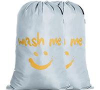 IHOMAGIC Laundry Bag 2 Pack Extra Large 100L, Foldable Storage Bag with Drawstring Cord Lock Closure - Nylon Dirty Clothes Bags for Bedroom Home, Dormitory, Travel, Smile Fabric Bag (Silver)