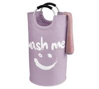 IHOMAGIC Laundry Hamper with Smiley 95L, Foldable Laundry Basket with Soft Carrying Handle, Oxford Fabric Organiser Bin for Storage Clothes Toys, Portable Basket for Bedroom Living room - Purple