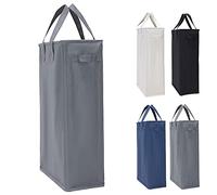 IHOMAGIC Slim Laundry Basket with Carry Handles, Collapsible Clothes Hamper Tall Rectangular Laundry Storage Bag with Breathable Mesh Cover, Foldable Laundry Washing Bin for Bathroom (45L, Dark Grey)