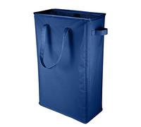IHOMAGIC Slim Laundry Basket with Carry Handles, Collapsible Clothes Hamper Tall Rectangular Laundry Storage Bag with Breathable Mesh Cover, Foldable Laundry Washing Bin for Bathroom (45L, Navy Blue)