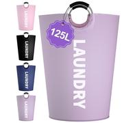 IHOMAGIC Super Large Laundry Basket with Handles, 125L Foldable Dirty Clothes Hamper, Stand-alone Laundry Hamper in 600D Oxford Fabric, Rugged Storage Basket for Family, Guest House,Purple