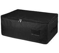 IHOMAGIC Under-bed Storage Bag, Zippered Storage Organizer with Side Handles, Moisture Proof Large Under Bed Clothes Storage Bag with Clear Pocket to Insert Label, for Bedroom Closet (Black 49L, S)