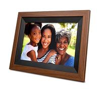 iHome WiFi Digital Picture Frame Compatible with Frameo App, 32G Digital Photo Frame with Secure Image Sharing for Tabletop or Wall Mount - Walnut Wood (IPF1032WW)