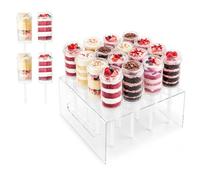 ihomecooker Clear Push-Up Cake Pop Shooter (Push Pops) Plastic Containers with Lids, Base & Sticks 16 Pack Round + Stand