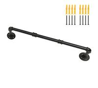Ihomepark Industrial Pipe Clothing Garment Rack, 74 cm Wall/Ceiling Mounted Detachable Black Iron Clothes Bar Heavy Duty Metal Hanging Rod for Retail Display, Closet Storage and Laundry Organizing