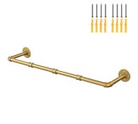 Ihomepark Industrial Pipe Gold Clothing Rack, 94 cm Wall Mounted Gold Iron Garment Clothes Bar, Heavy Duty Metal Hanging Rod for Retail Display, Closet Storage and Laundry Organizing