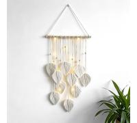 IHONYI Macrame Wall Hanging - Boho Decorative Wall Decoration - Garland with 3M LED + Comb, Combined with Wooden Beads and Green Leaves, Ideal for Bedroom, Living Room, Children's Room and Caravan