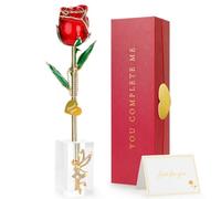 ihoomee 24k Gold Dipped Real Rose, Gifts for Wife/Mom, Forever 24k Rose with Crystal Stand, Handmade Gifts for Women on Birthday Anniversary Valentines Day Mothers Day, Red