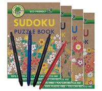 ihoot A5 Eco-Friendly Sudoku Book Bundle | Puzzle Books for Adults and Teens | 4x Plastic-Free Sudoku PLUS a Handy Pack of 4 Pens | Brain Teasers | 130+ Puzzles In Each