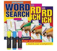 ihoot A5 Word Search Books for Adults and Highlighters Bundle | 3x Wordsearch Puzzle Books for Adults with 3x Highlighter Pens | Adult Activity Book, Brain Teasers - 130+ Puzzles Per Book