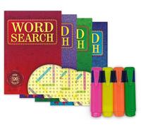 ihoot A5 Word Search Books for Adults and Highlighters Bundle | 4x Wordsearch Puzzle Books for Adults with 4x Highlighter Pens | Adult Activity Book, Brain Teasers - 120+ Puzzles Per Book