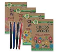 ihoot Crossword Puzzle Books for Adults BUNDLE | 4x Books PLUS Pack of 4 Handy Pens | Crosswords Activity Set with over 130 Brain Teasers in Each