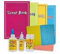 ihoot Scrapbook Accessories Bundle - Scrapbooking Supplies for Adults and Kids, Arts and Crafts Sketch Book for Kids Junk Journal Supplies - 4X Coloured Paper Large Scrapbooks Plus Set of 4 Glues