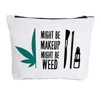 Ihopes Funny Marijuana Weed Leaf Makeup Cosmetic Bag Cotton Zipper Pouch | Might Be Makeup Might Be Weed Cosmetic Travel Bag Toiletry Make-Up Case Multifunction Pouch Gifts for Women Stoner Friend