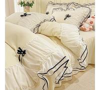 IHOUSTRIY Cream Duvet Cover Queen Size, Ruffle Beddding Set with Bowtie, 3 Pieces Comforter Cover Set with Zipper Closure, Girl Bedding with Pillowcase - Cream Yellow, Queen