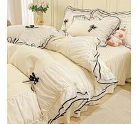 IHOUSTRIY Kid Duvet Cover Full Size, Ruffle Beddding Set with Bowtie, 3 Pieces Comforter Cover Set with Zipper Closure, Girl Bedding with Pillowcase - Cream Yellow, Full, Comforter Not Included