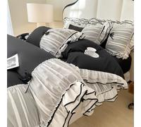IHOUSTRIY Kid Duvet Cover Full Size, Ruffle Beddding Set with Bowtie, 3 Pieces Comforter Cover Set with Zipper Closure, Girl Bedding with Pillowcase - Black, Full, Comforter Not Included