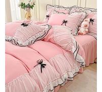IHOUSTRIY Pink Duvet Cover Full Size, Ruffle Beddding Set with Bowtie, 3 Pieces Comforter Cover Set with Zipper Closure, Girl Bedding with Pillowcase - Light Pink, Full, Comforter Not Included