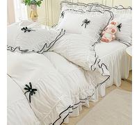 IHOUSTRIY White Duvet Cover Full Size, Ruffle Beddding Set with Bowtie, 3 Pieces Kid Comforter Cover Set with Zipper Closure, Girl Bedding with Pillowcase - White, Full, Comforter Not Included
