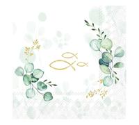 IHR 20 Napkins Communion & Confirmation Fish on Eucalyptus Table Decoration Paper Napkins with Motif Also for Decoupage and Decoupage 33 x 33 cm