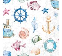 IHR 20-Pack 3-Ply Disposable Napkins, 33 x 33 cm, Maritime Ships Motif, Made in Germany, Environmentally Friendly