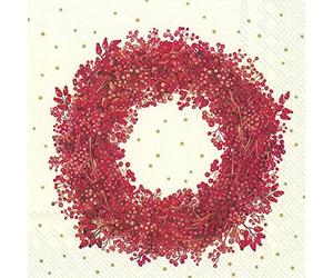 IHR BERRY WREATH cream Red Berries Autumn Christmas Luncheon Paper Table Napkins 20 in a pack 33cm square