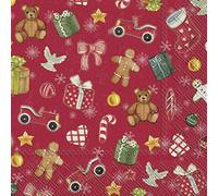 IHR Festive Christmas Toys Red Cocktail Napkins 20 Pack