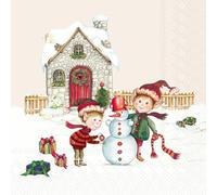 IHR Ideal Home Range Cocktail Napkins Disposable 3-Ply Paper Party Napkin Pack, 5" x 5", Elves At Work (Cream), 20-Count