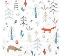 IHR Ideal Home Range Cocktail Napkins Disposable 3-Ply Paper Party Napkin Pack, 5" x 5", Forest Animals, 20-Count