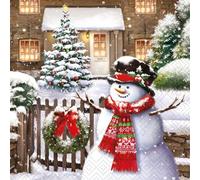 IHR Ideal Home Range Cocktail Napkins Disposable 3-Ply Paper Party Napkin Pack, 5" x 5", Friendly Snowman, 20-Count