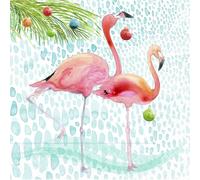 IHR Ideal Home Range Cocktail Napkins Disposable 3-Ply Paper Party Napkin Pack, 5" x 5", Pink Flamingo Christmas, 20-Count