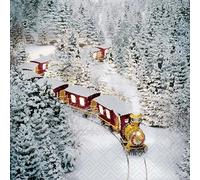 IHR Ideal Home Range Cocktail Napkins Disposable 3-Ply Paper Party Napkin Pack, 5" x 5", Polar Express, 20-Count