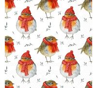IHR Ideal Home Range Cocktail Napkins Disposable 3-Ply Paper Party Napkin Pack, 5" x 5", Robin In Winter, 20-Count