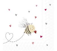 IHR Ideal Home Range - Paper Napkins BEE My Valentine red Grey 20 pc. 3-Ply Cocktail Napkins 25 cm x 25 cm / 10 inch x 10 inch