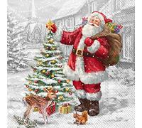 IHR Ideal Home Range - Paper Napkins Santas Xmas Tree 20 pc. 3-Ply Lunch Napkins 33 cm x 33 cm / 13 inch x 13 inch