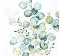 IHR 3-Ply Paper Napkins, 20-Count, Eucalyptus Bouquet (Gold), 6.5 x 6.5 inches, Party Napkins